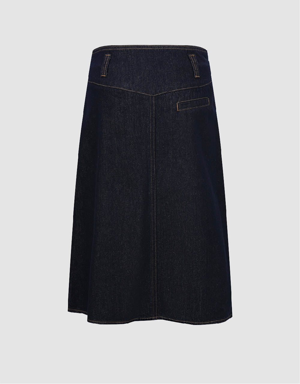 Pleated Midi A-Line Denim Skirt