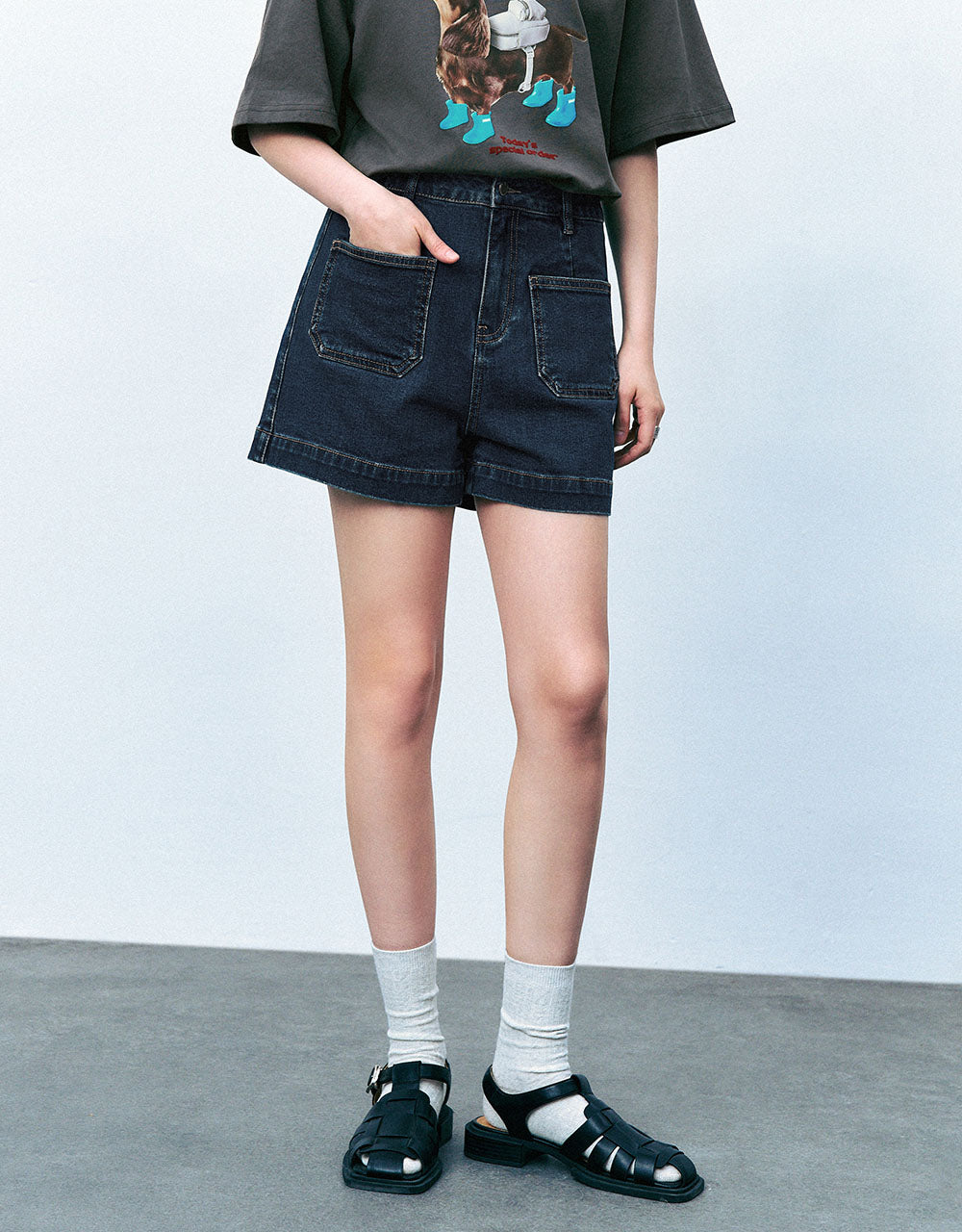 Front Pocket Denim Shorts