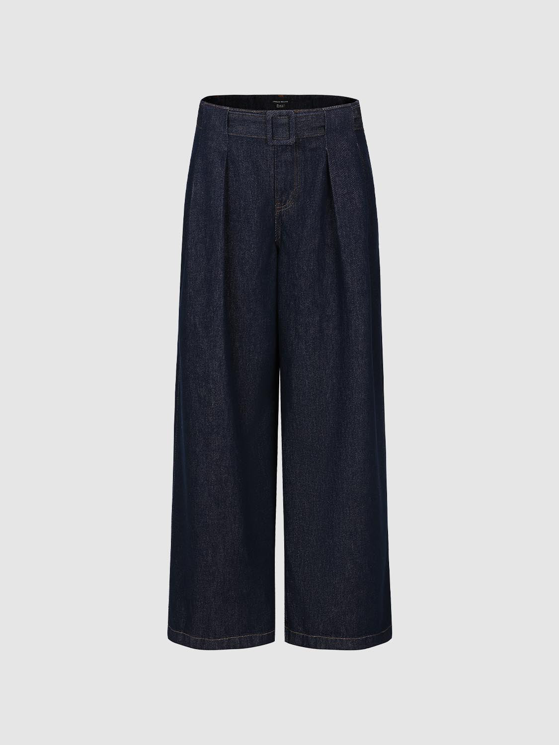 Pleated Wide Leg Jeans