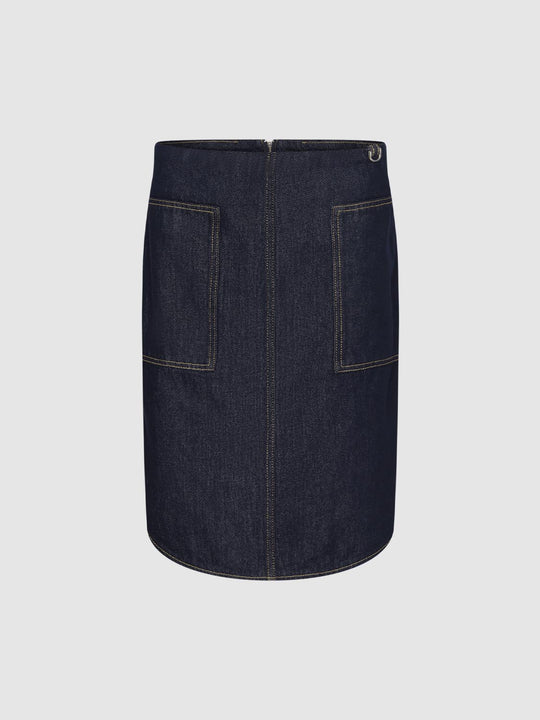 Patch Pocket Denim Midi Skirts