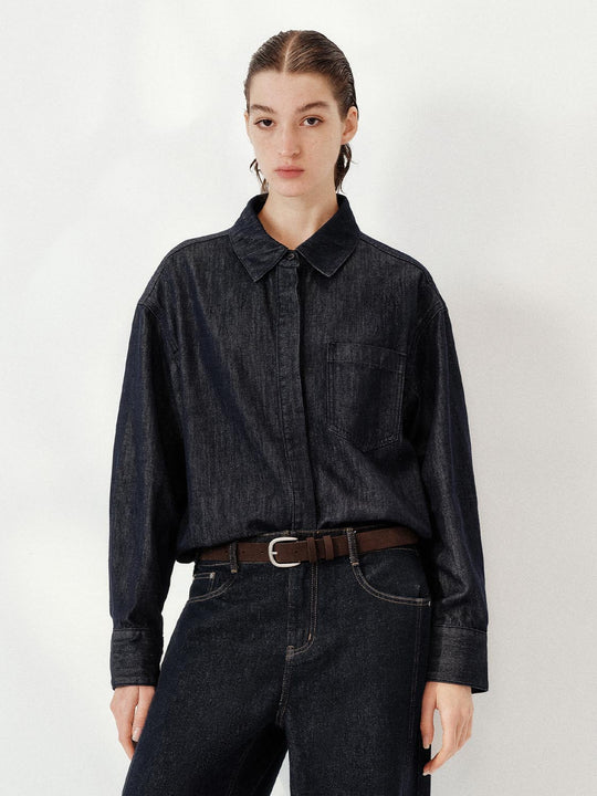 Patch Pocket Button Up Denim Shirts