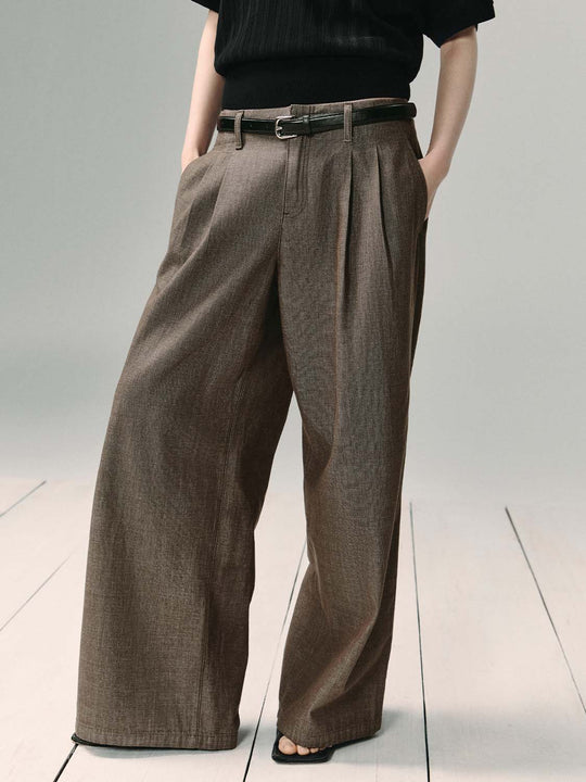 Pleated Wide-leg High-waisted Cotton Pants