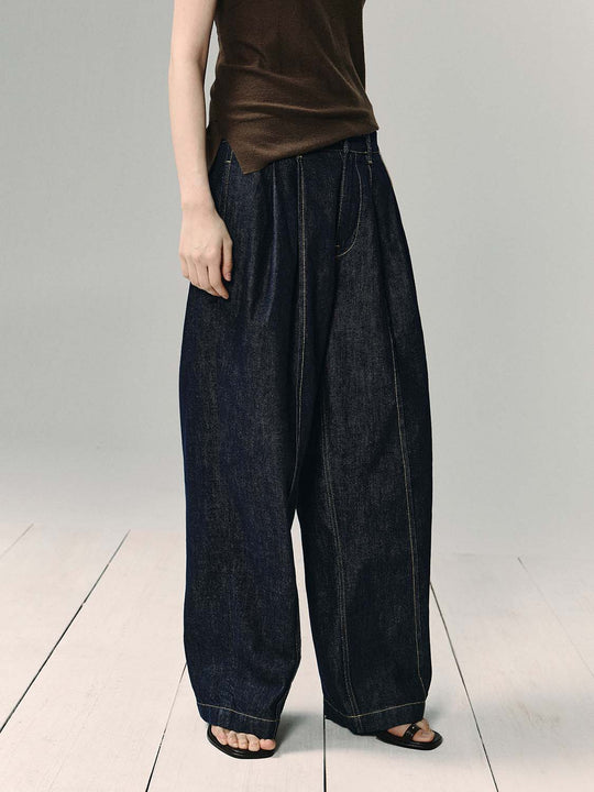 Wide-leg With Contrast Stitching Cotton Pants