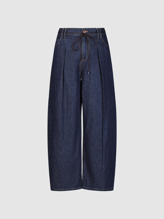 Pleated Wide-Leg Cotton Hemp Blend Jeans
