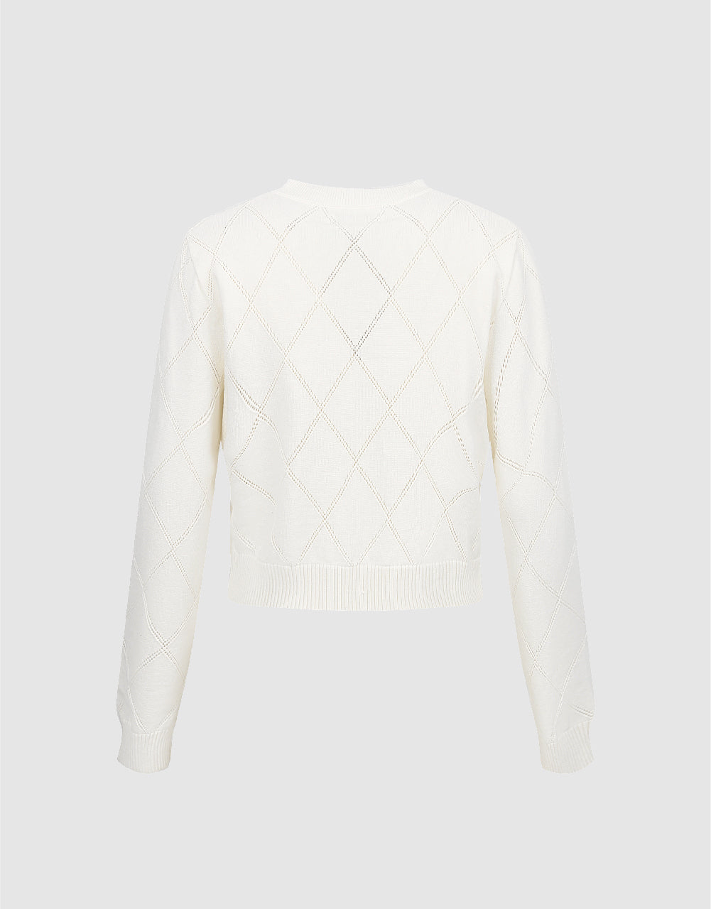 Embossed Crew Neck Knitted Cardigan