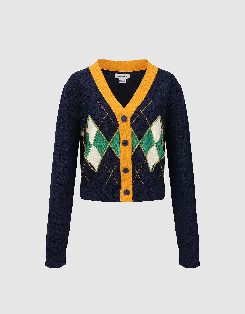 Argyle Printed V-Neck Knitted Cardigan