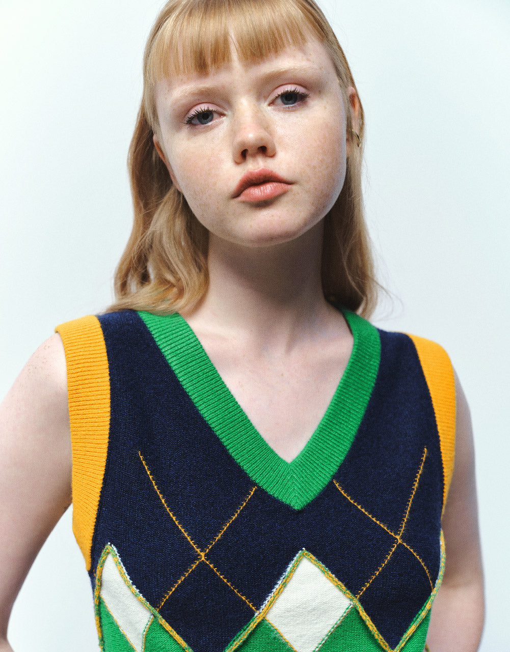 Argyle Printed V-Neck Knitted Vest
