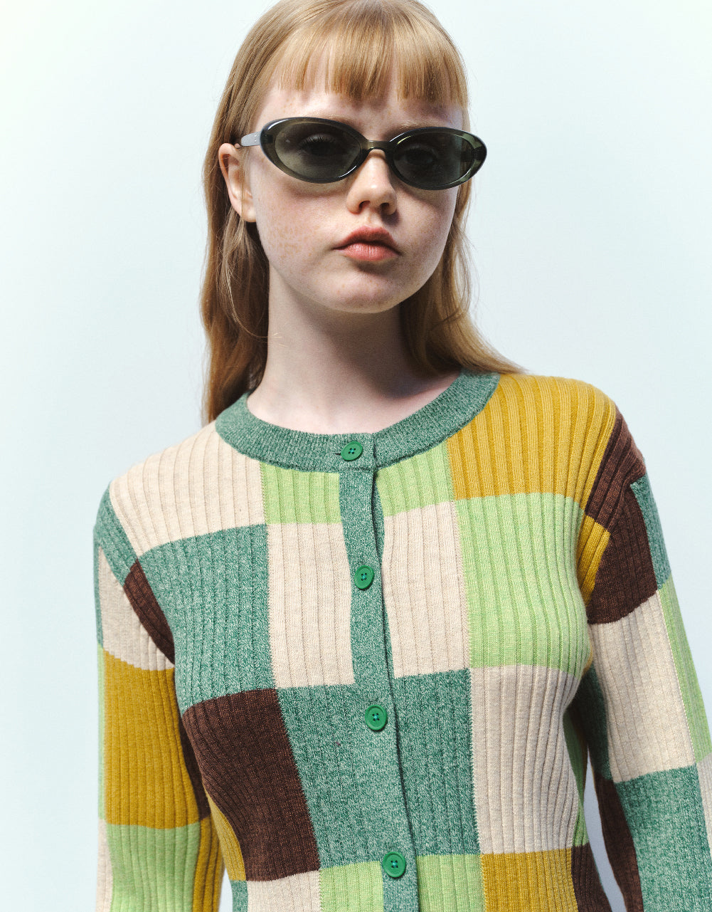 Colorblocks Crew Neck Knitted Cardigan