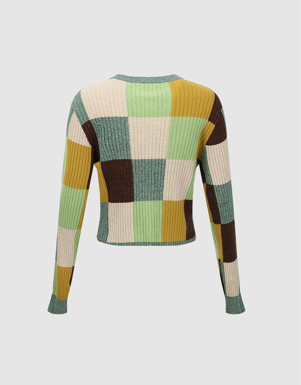 Colorblocks Crew Neck Knitted Cardigan