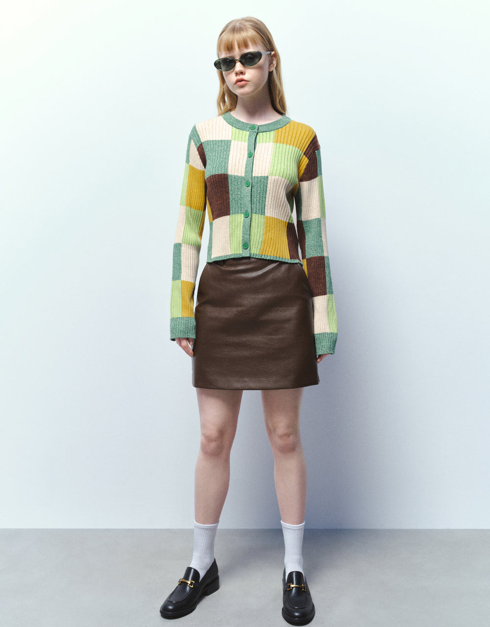 Colorblocks Crew Neck Knitted Cardigan