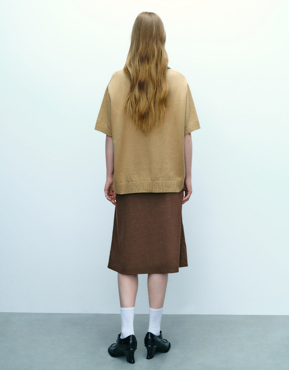 Loose Knitted T-Shirt With Polo Collar