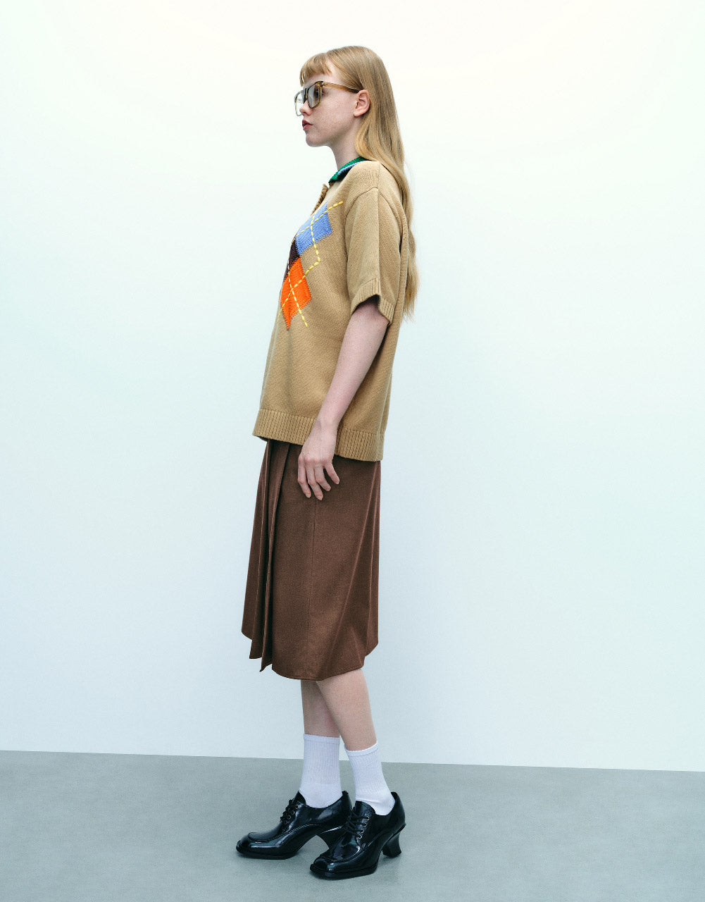 Loose Knitted T-Shirt With Polo Collar