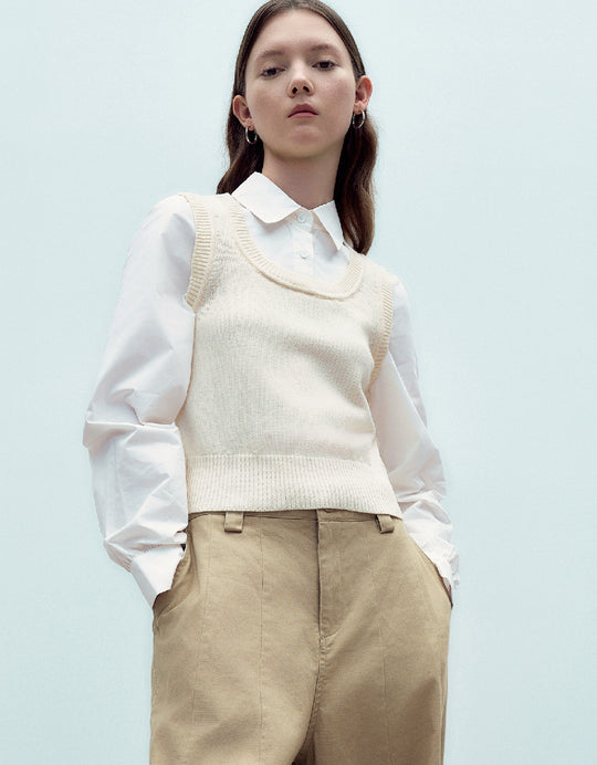 2 In 1 Crew Neck Knitted T-Shirt