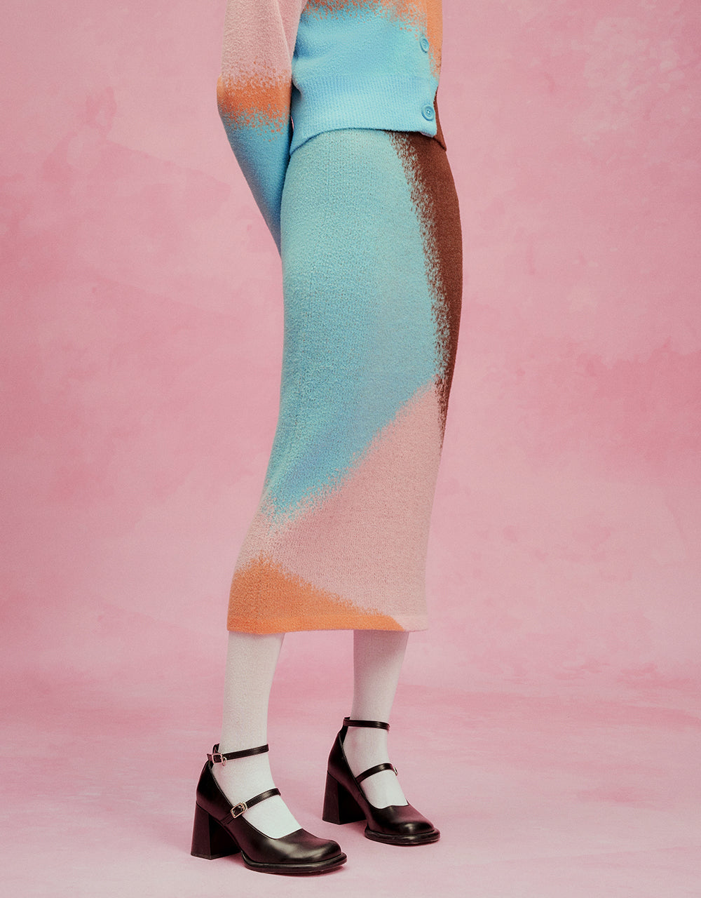 Colorblocks Straight Midi Knitted Skirt