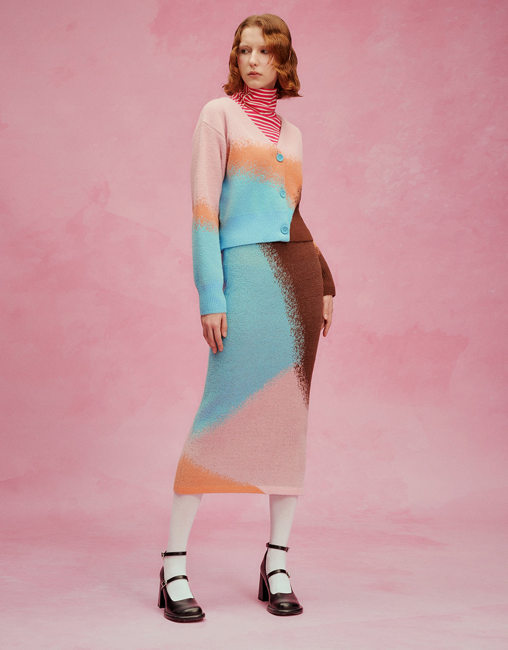 Colorblocks Straight Midi Knitted Skirt