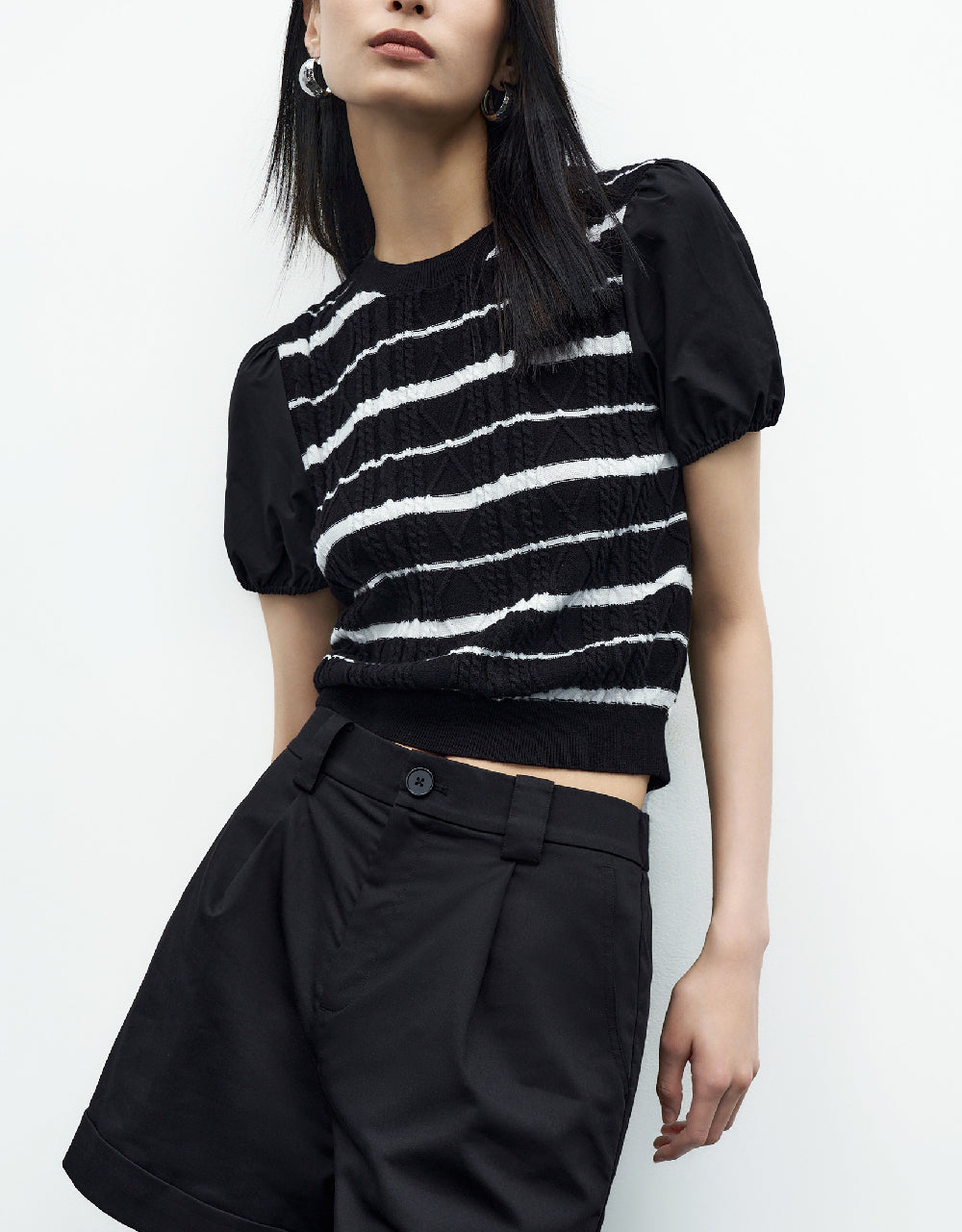 Striped Crew Neck Knitted T-Shirt