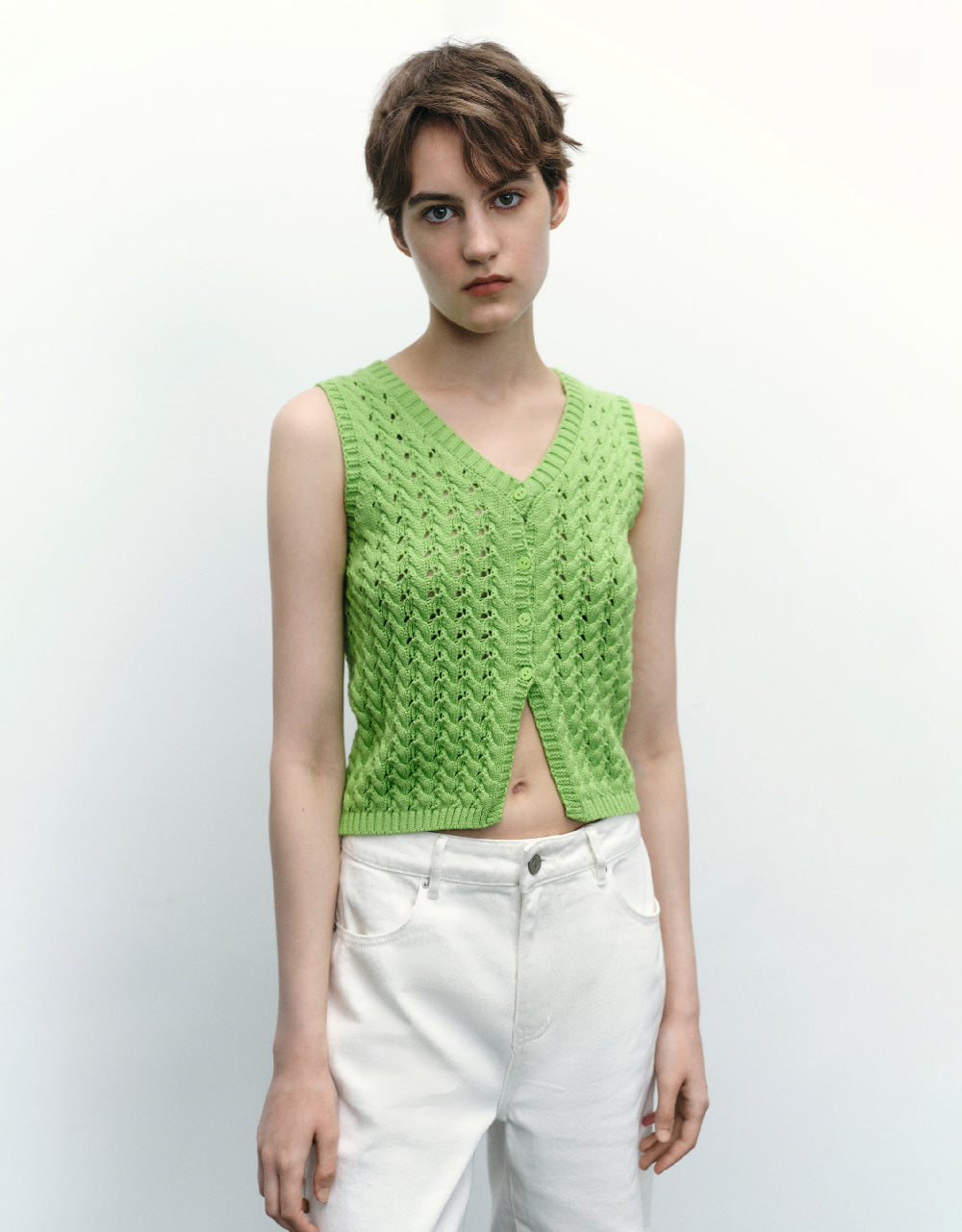 Button Up Cable Knitted Vest