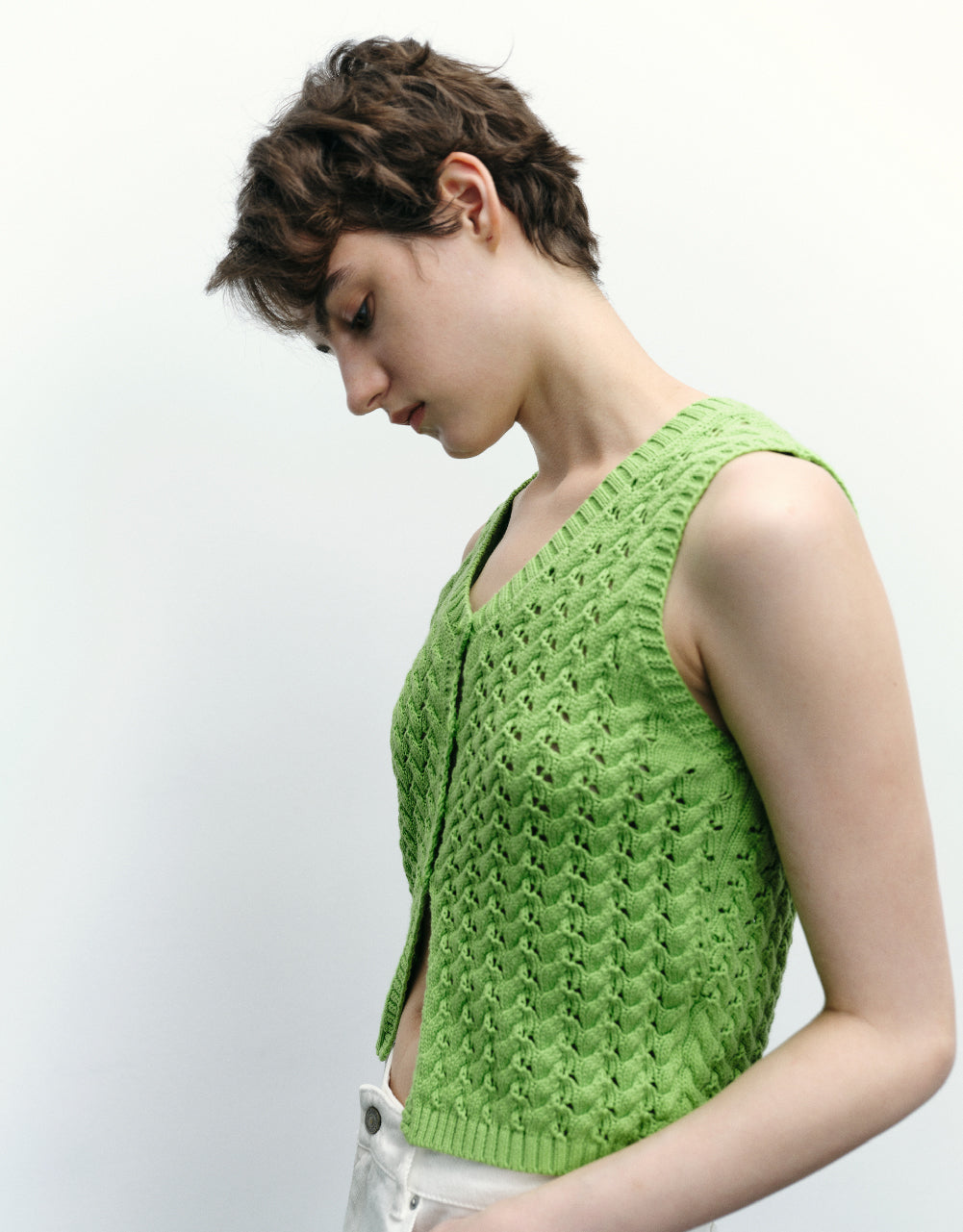 Button Up Cable Knitted Vest