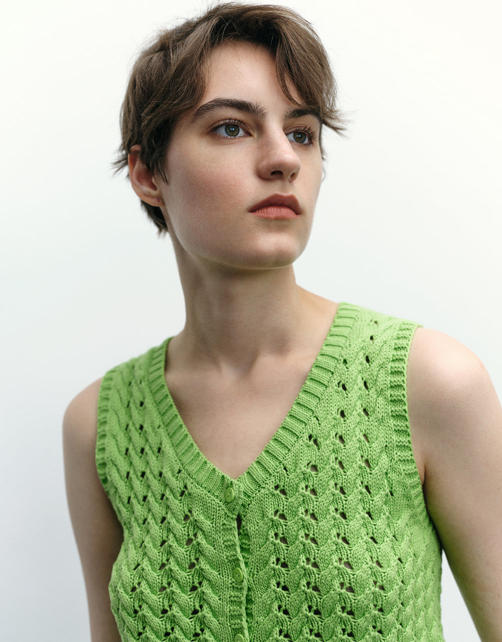 Button Up Cable Knitted Vest
