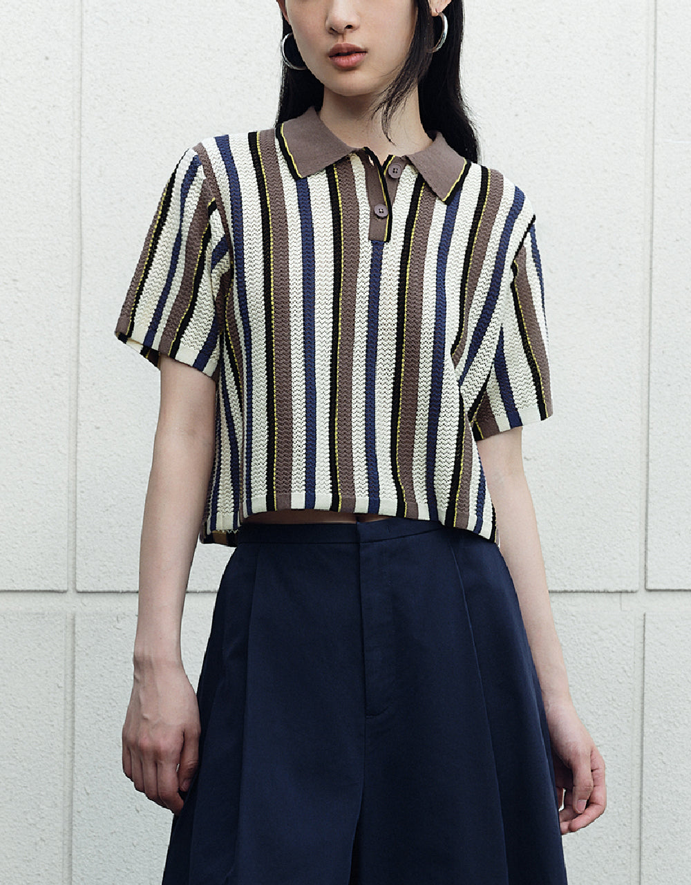 Striped Knitted Polo T-Shirt