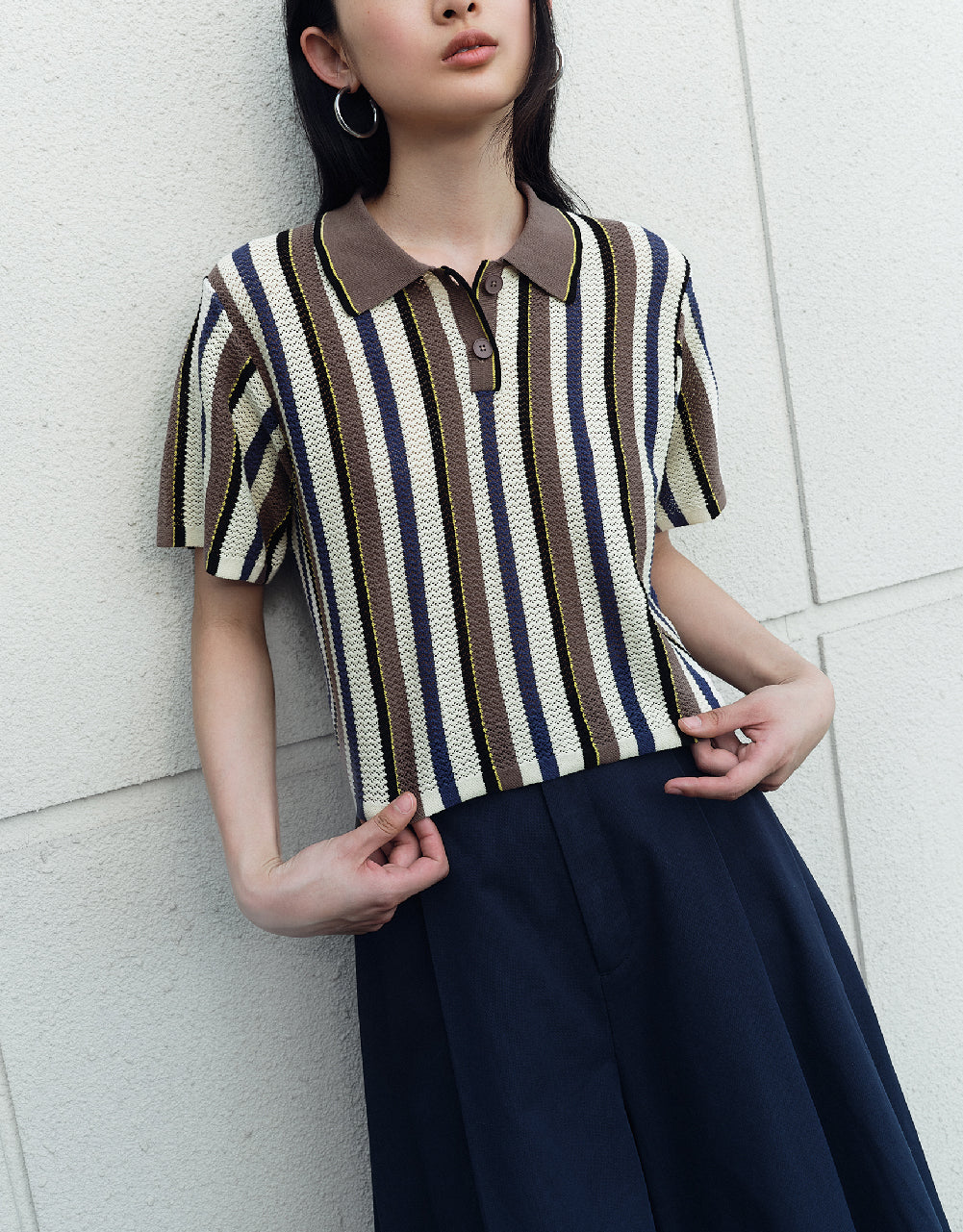 Striped Knitted Polo T-Shirt