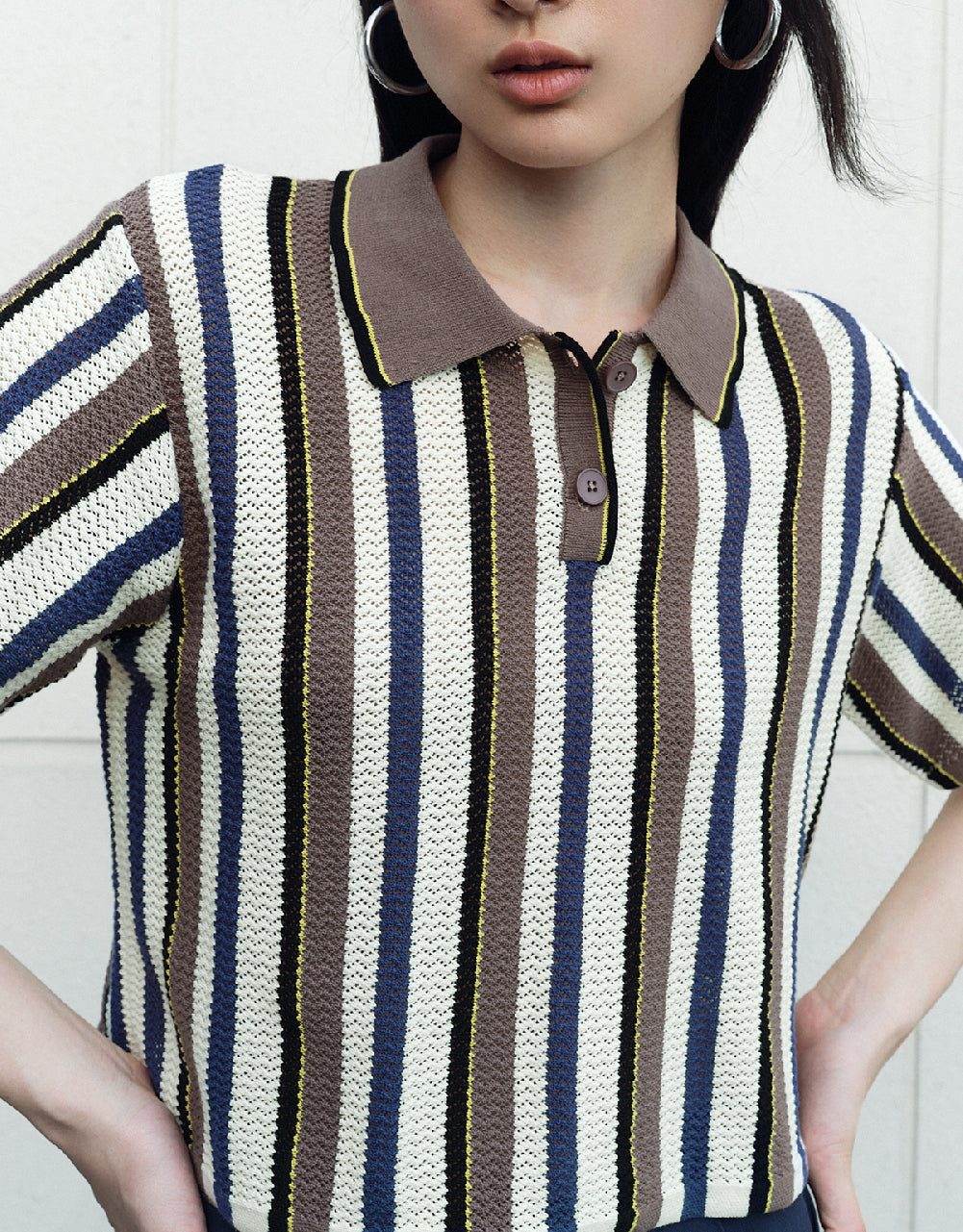 Striped Knitted Polo T-Shirt