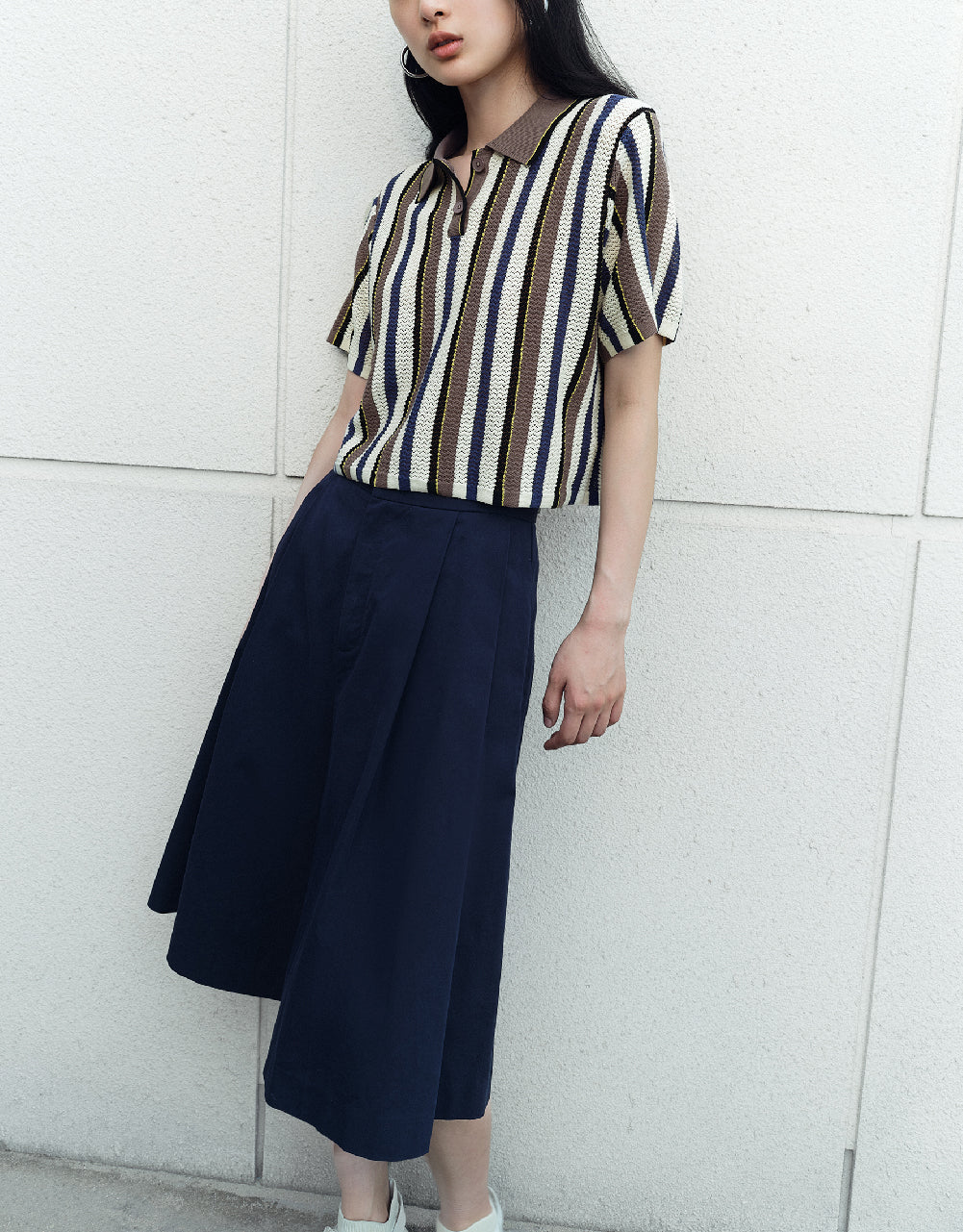 Striped Knitted Polo T-Shirt