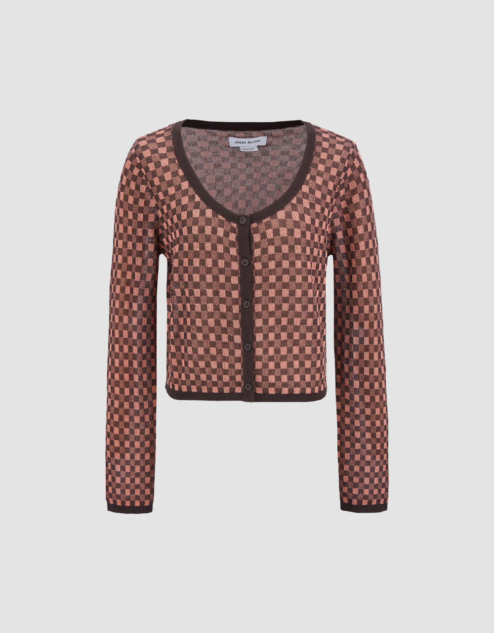 Gingham U Neck Knitted Cardigan
