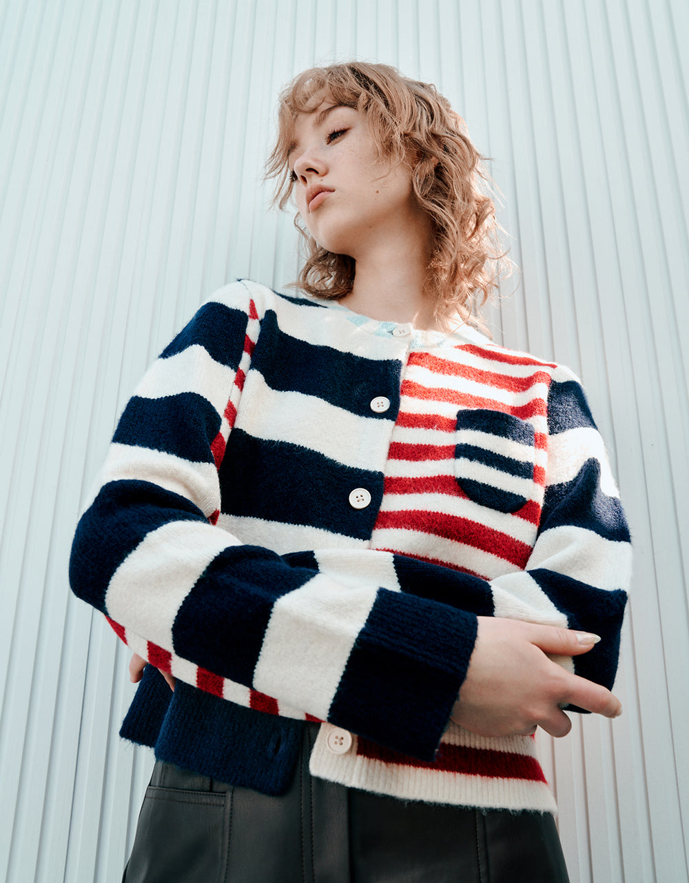 Two Toned Striped Knitted Cardigan