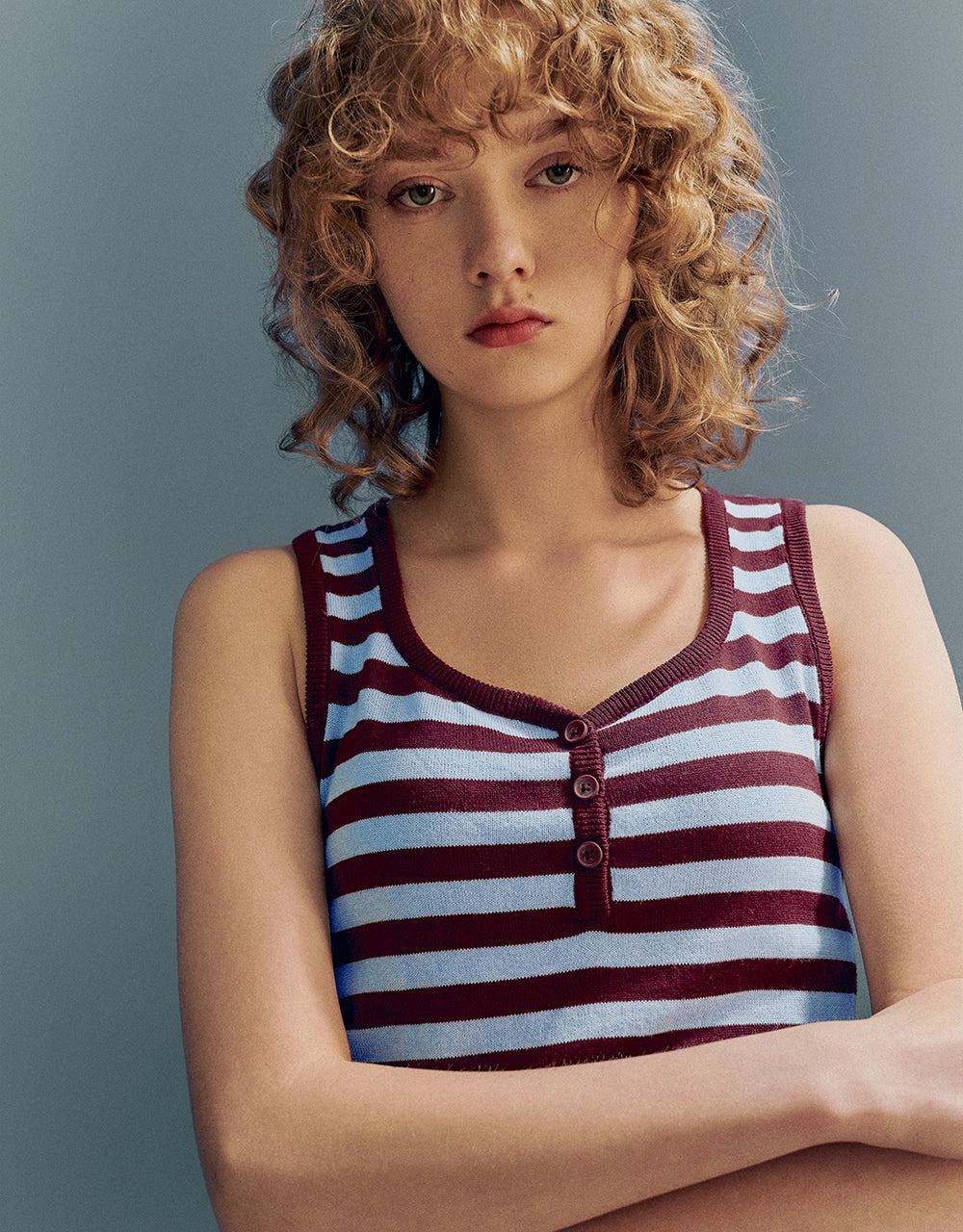 Striped U Neck Knitted Tank Top