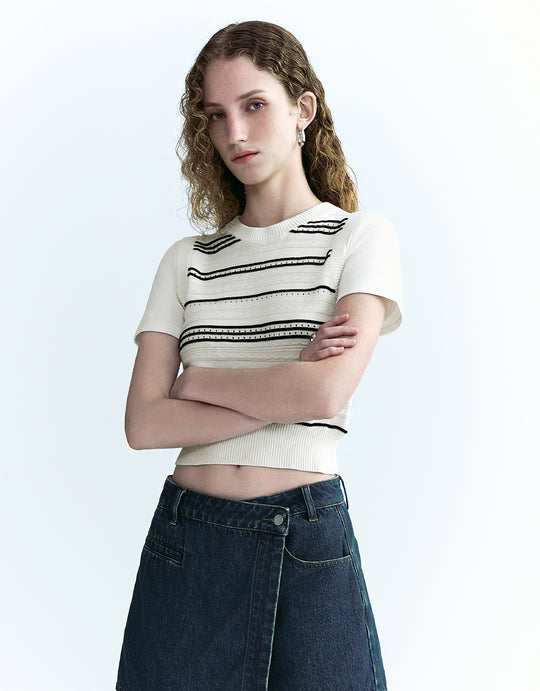 2 In 1 Striped Knitted T-Shirt