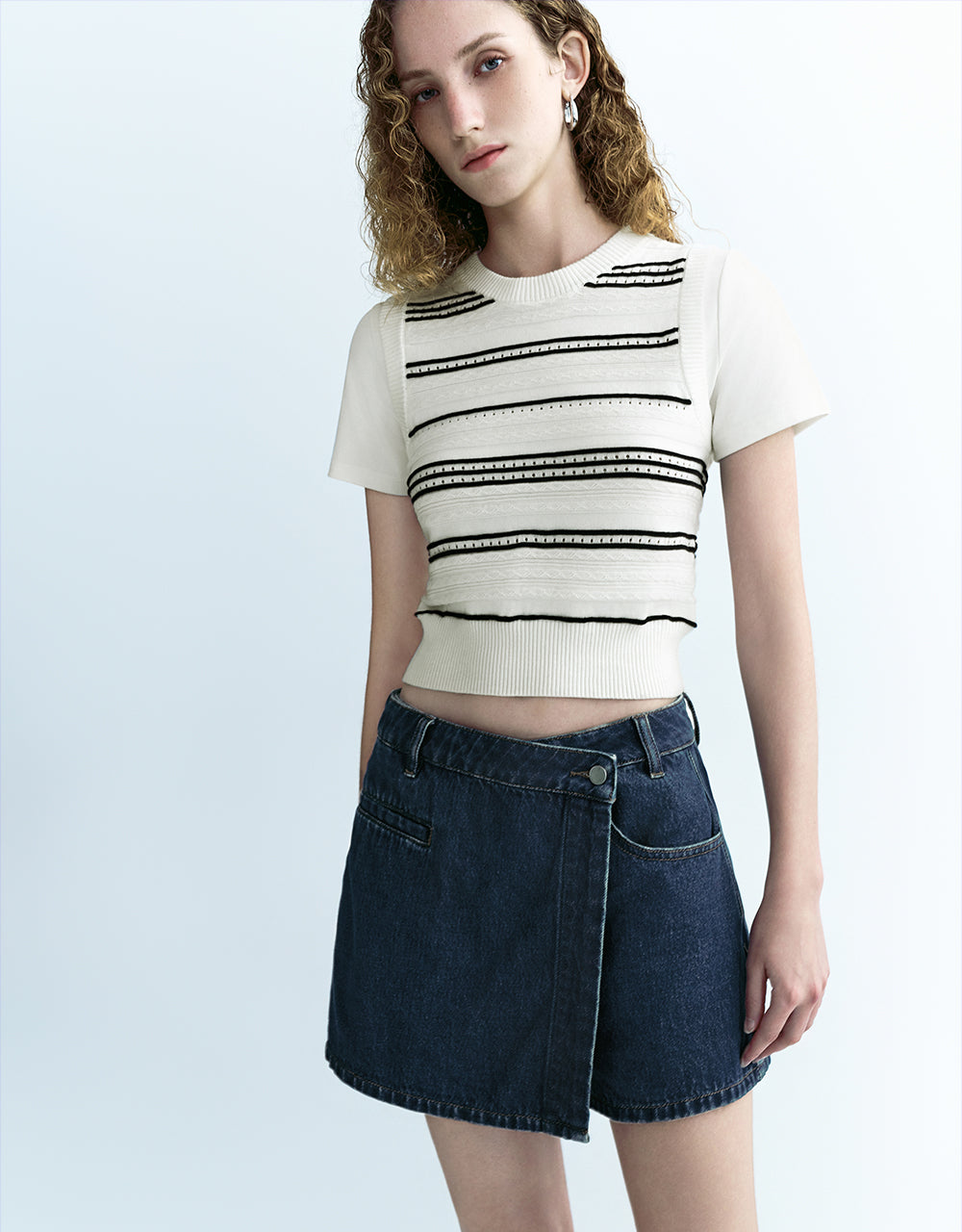 2 In 1 Striped Knitted T-Shirt