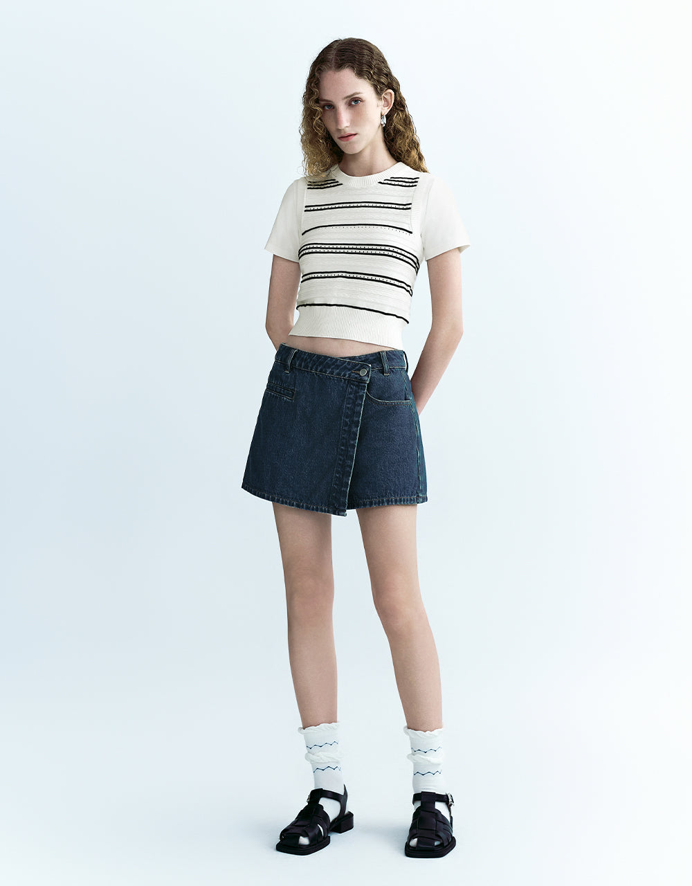 2 In 1 Striped Knitted T-Shirt