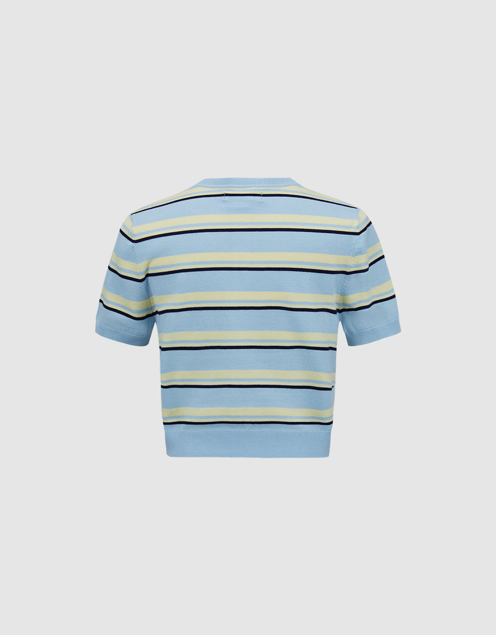 Button Half Placket Striped Knitted T-Shirt