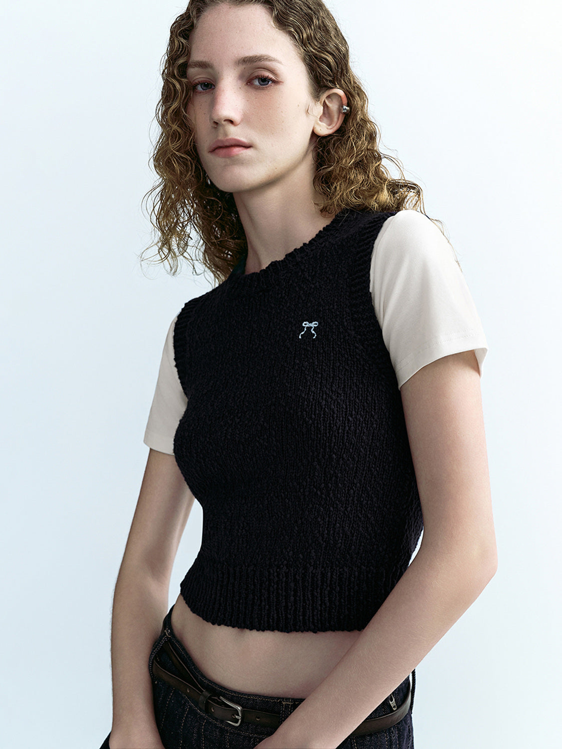 Crew Neck Skinny Knitted T-Shirt