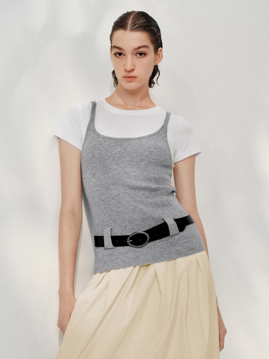 2 In 1 Belt Knitted T-Shirt