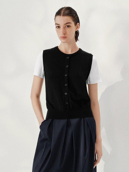 2 In 1 Button-Detail Knitted T-Shirts