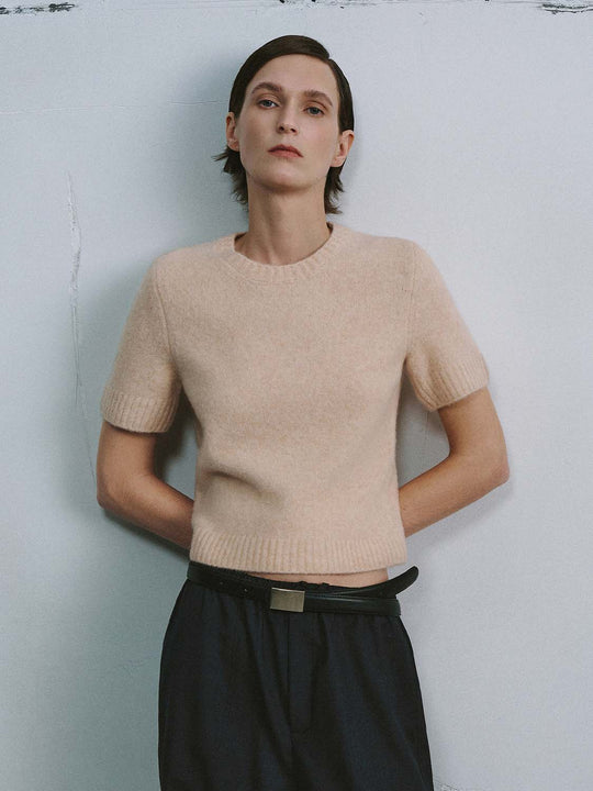 Cropped Short Sleeve Knitted T-Shirts