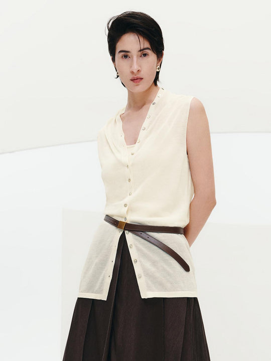 Button-Up Sleeveless Knitted Cardigans