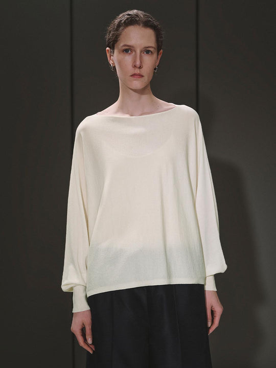 Boat Neck Long Sleeve Knitted T-Shirts