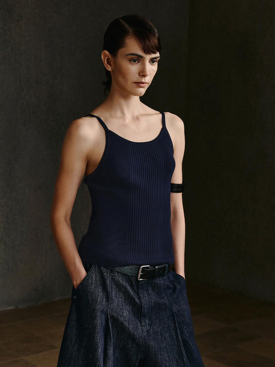 Ribbed Knit in Viscose and Polyamide Tank Top
