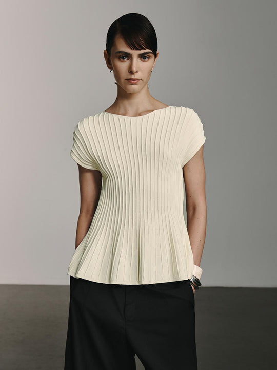 Viscose Blend Rib Knit With Sculpted Vertical Ribs Top