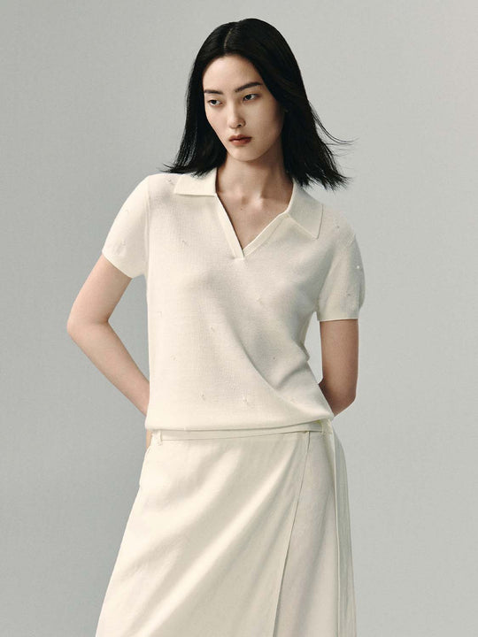 Plain Knit Polo Short Sleeve Shirt