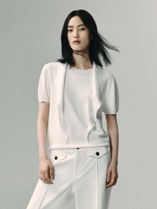 Draped Open Front Lightweight Lyocell Knit Cardigan