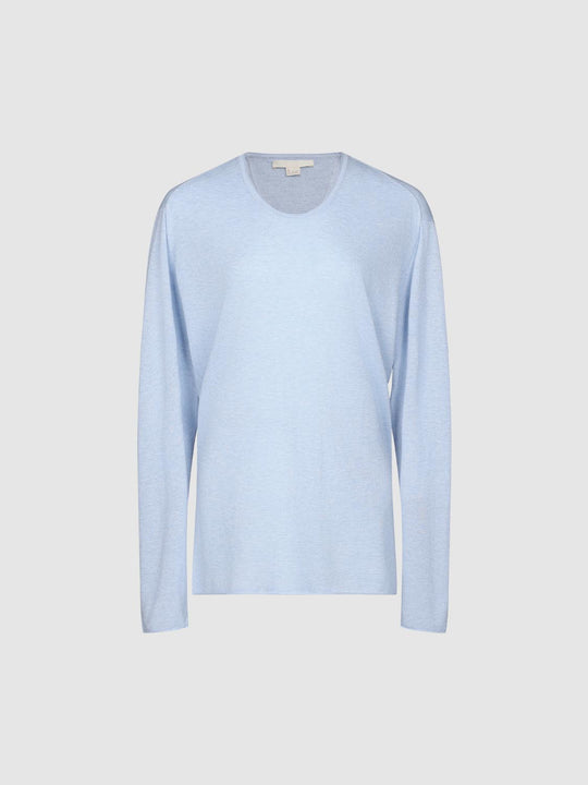 Crew Neck Long Sleeve Knit Cotton Linen T-Shirt
