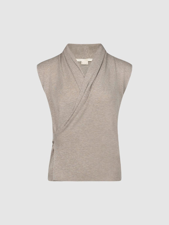 Sleeveless Wrap Front Knit Top With Collar