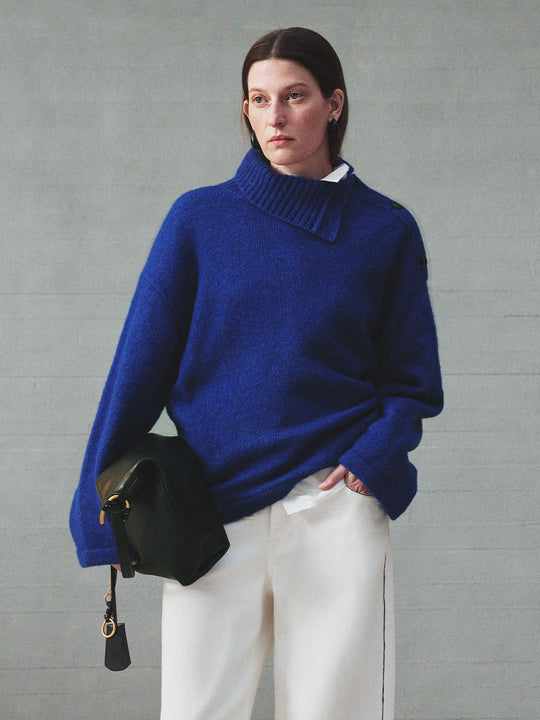 Oversized Ribbed Turtleneck Long Sleeve Wool Blend Sweater
