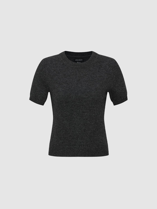 Ribbed Charcoal Crew Neck Short Sleeve Knit T-Shirt