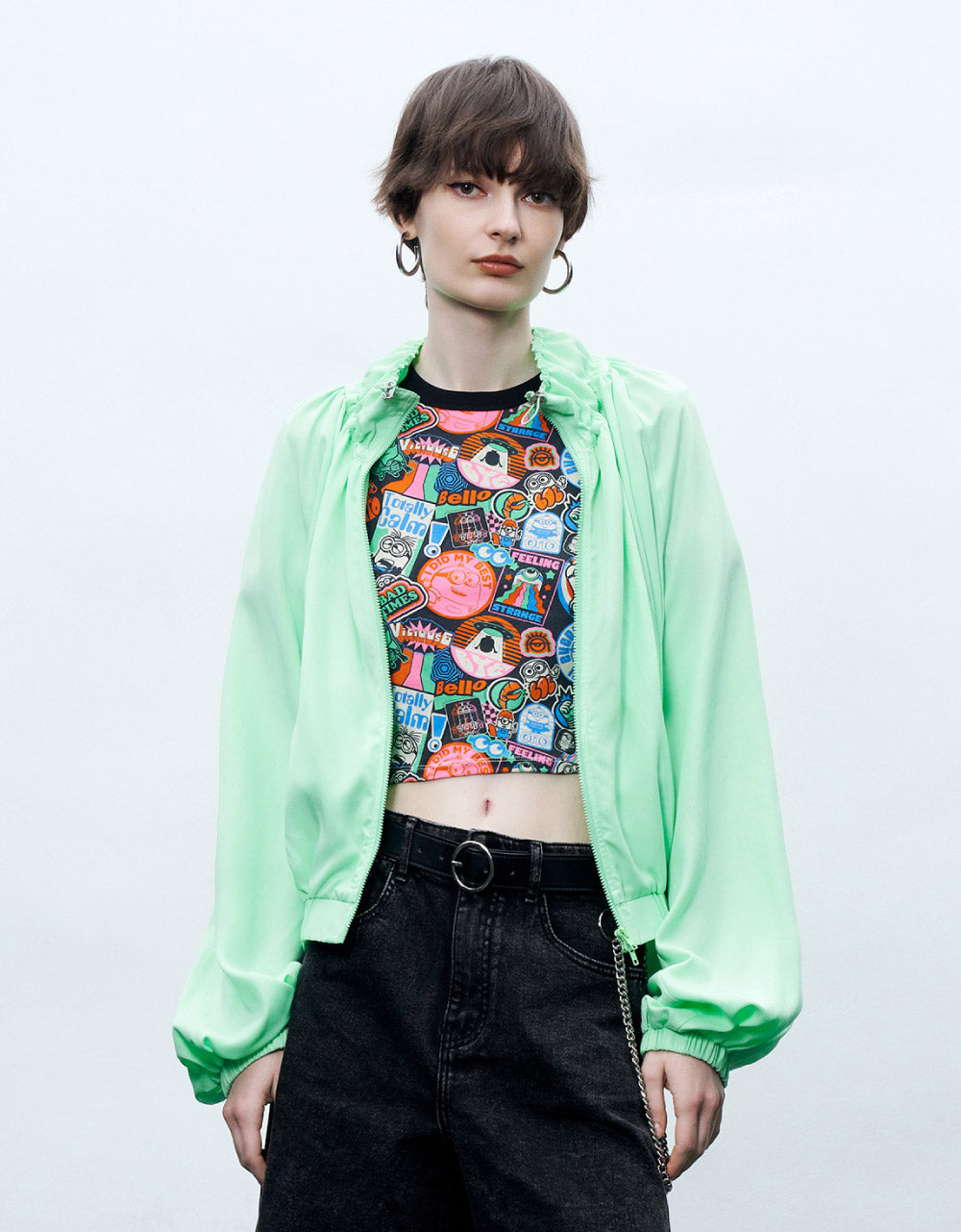 Zipper Front Balloon Jacket