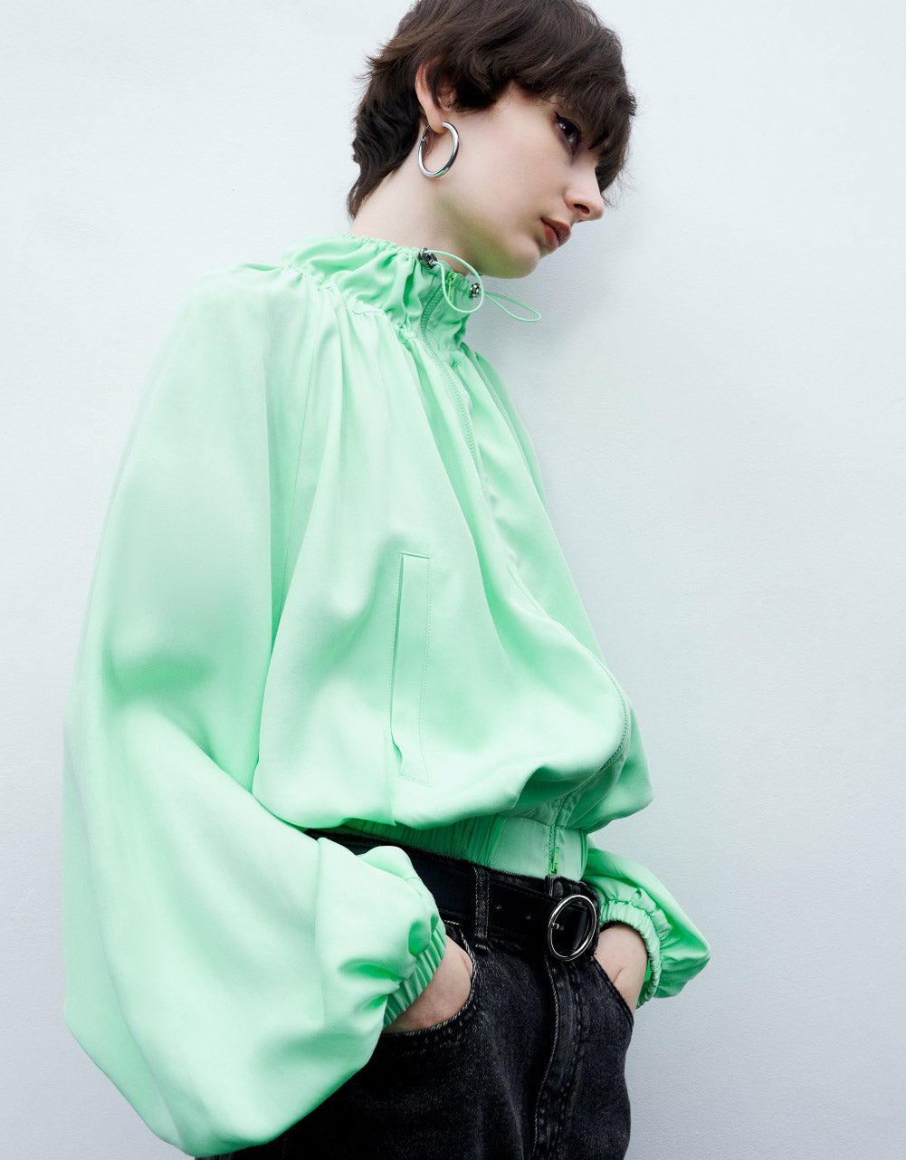 Zipper Front Balloon Jacket